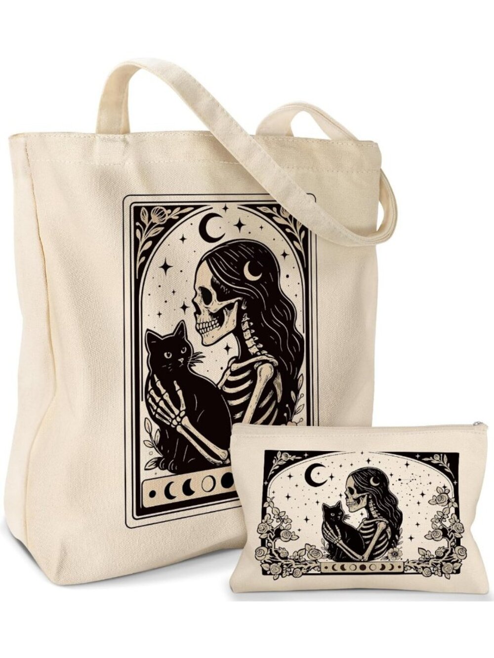 Stylish Canvas Tote Bag with Matching Makeup Pouch - Perfect for Everyday Use!